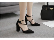 Women's Thick Heel Pointed Stiletto Sandals High Heeled Buckle Strap Eye Catching Black Gray Casual Fashion Footwear