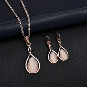 Women's Elegant Waterdrop Rhinestone Pendant Necklace Hook Earrings Jewelry Set