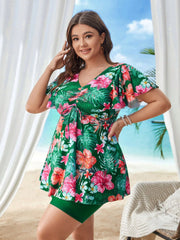 plus Size Printed Tankini Swimsuit High Waist Eye Catching  Comfortable Fit Floral Pattern