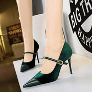 Korean Velvet High Heels Women's Pumps 10cm 7cm Thin Heel Pointed Toe Metal Buckle Shallow Montage Party Shoes