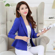 Women's Long Sleeved Blazer Korean Slim Fit Ruffled Edge Short Solid Colored Suit Jacket for Spring Office Wear