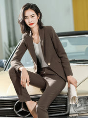 Women's 2 Piece Suit Office Lady OL Beige Pink Khaki Apricot Coffee Black Blue S-5XL Pant Set with Jacket Blazer And Trousers