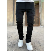 Men's Autumn Solid Color Sports Pants Stretch Slim Fit Cotton Zipper Pocket Drawstring Casual Running Fashion Trousers