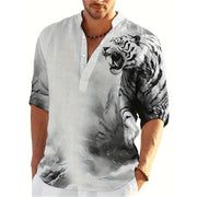 Men's Animal Tiger 3D Printed Henley Shirts