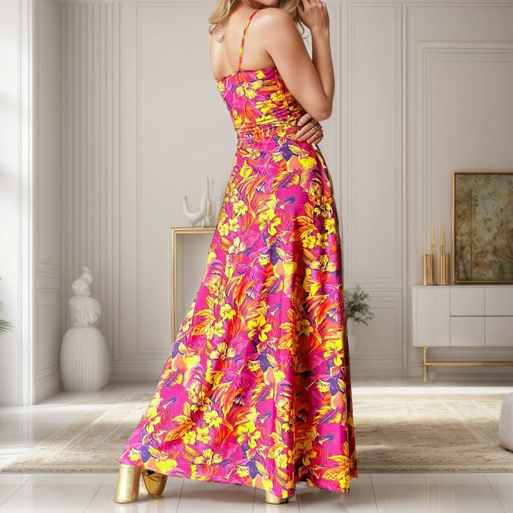 Neck Slim Sleeveless Maxi Floral Sexy Backless Hawaii Dresses