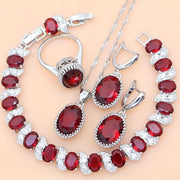 Ruby Red 925 Silver Jewelry Set Birthstone  Earrings/Pendant/Necklace/Rings/Bracelet Festival Valentine's Day Gift