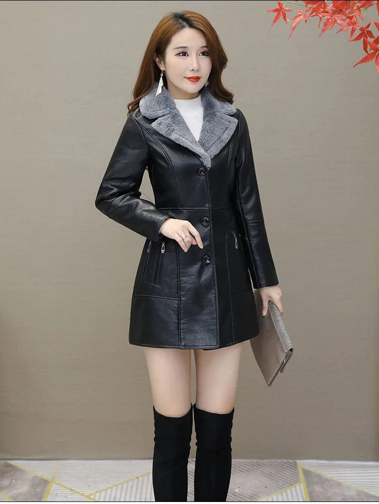 Womens Leather Windbreaker Plus Velvet Thick PU  Leather Jackets