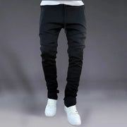 Men's Autumn Solid Color Sports Pants Stretch Slim Fit Cotton Zipper Pocket Drawstring Casual Running Fashion Trousers