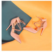 Women's Suede Cross-strap Roman Sandals High Heels Eye Catching Slip-On Shoes Corduroy Above-Ankle Fashion Roman Gladiators