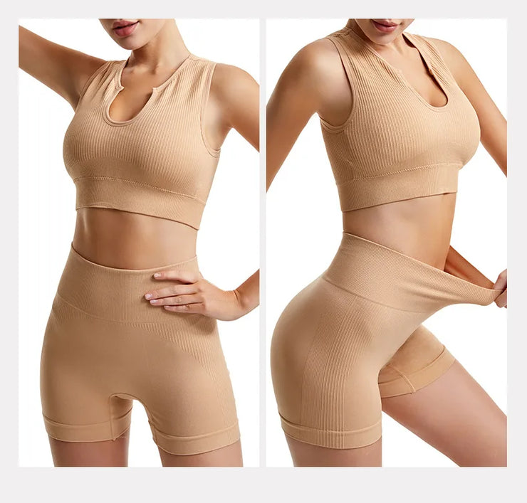 Seamless High-Waist Leggings Sports Bra Yoga Set Women&