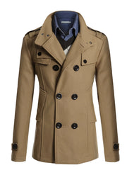 Men's Casual Woolen Coat Mid-Length Button-Down Suit Collarluxury Retro Streetwear Jacket in Black/Grey/Khaki/Navy - Fashionable Autumn/Winter Outerwear