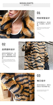 Winter Women's Luxury Long Tiger Fur Coat Elegant Thicken Warm