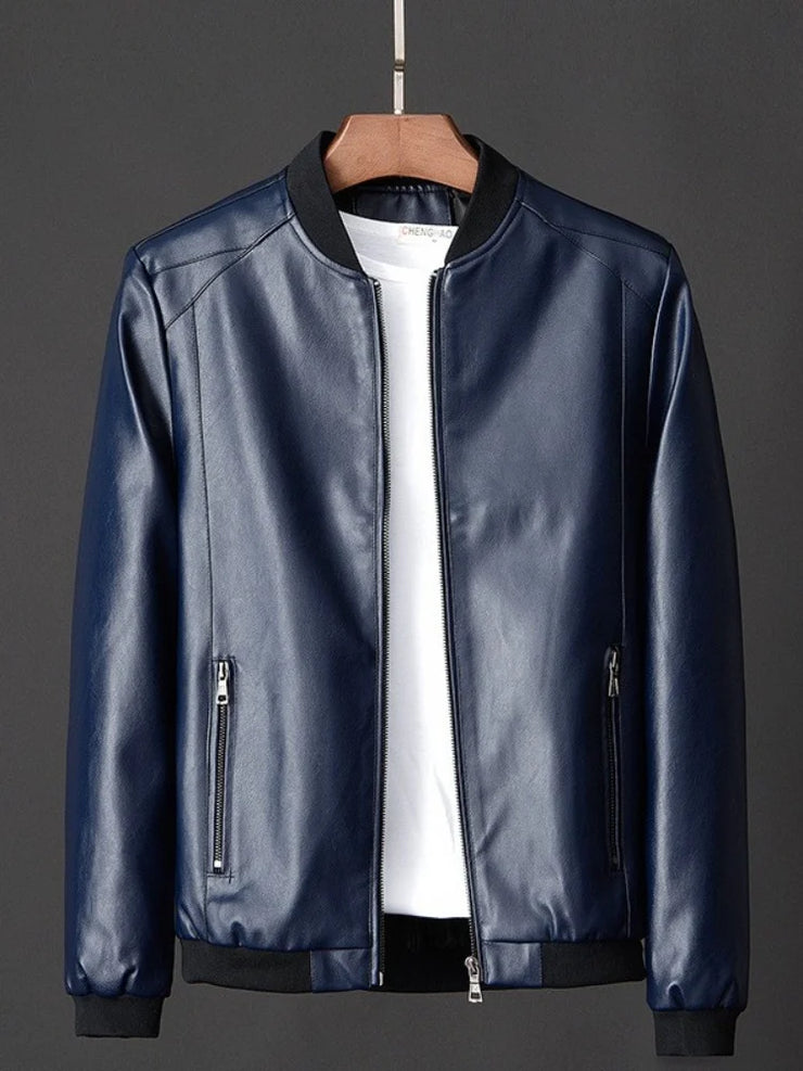 Men Pu Leather Jacket Trend Casual Fit Slim