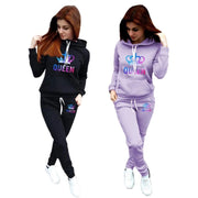 Women Tracksuit  Autumn Winter Warm Printing Hooded Sweatshirts Suit Fashion  High Quality Jogging Pants Sets