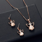 Women's Elegant Waterdrop Rhinestone Pendant Necklace Hook Earrings Jewelry Set