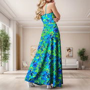 Neck Slim Sleeveless Maxi Floral Sexy Backless Hawaii Dresses