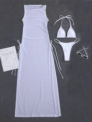3Pcs Women's Thong Bikini Set with String  Sexy Solid Color Bathing Suit Eye-Catching Summer wear