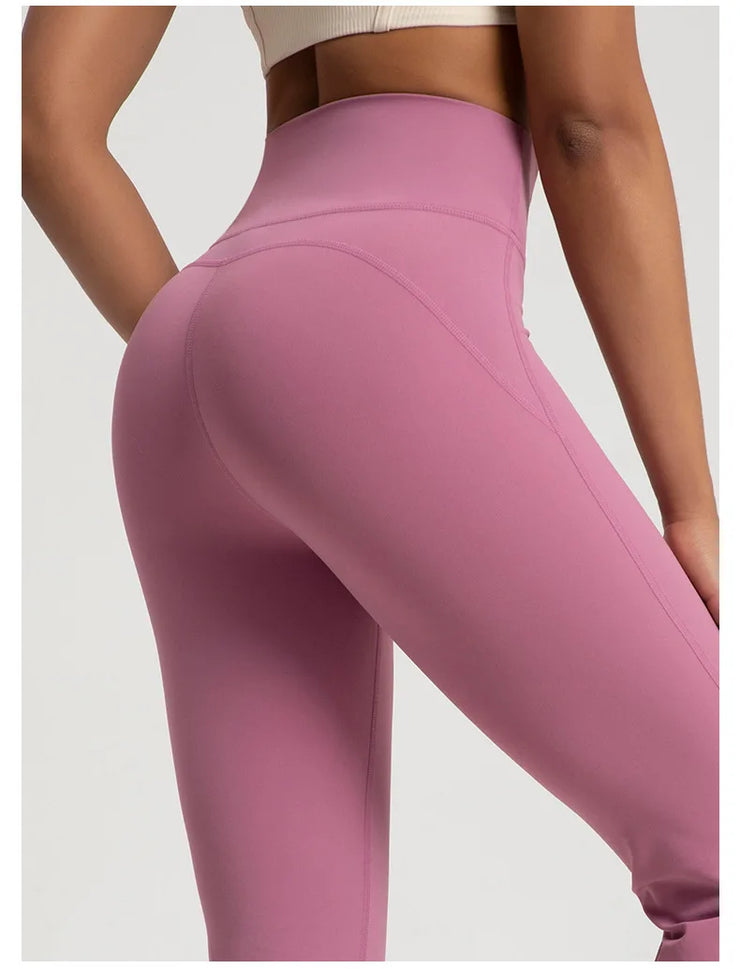 Women Naked High Waisted Waist Cinching Hip Lifting Elastic Bell Bottom Pants