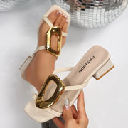 Elegant Open-Toe Women's Sandals Sexy Designer Shoes Medium High Heels Luxury Fashion Party