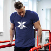 Men's Gym Fitness Clothing Man Cotton Sports Short Sleeve T-shirt Running Training Slim Printed Shirt Sweatshirt Casual Tops