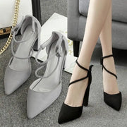 Women's Thick Heel Pointed Stiletto Sandals High Heeled Buckle Strap Eye Catching Black Gray Casual Fashion Footwear