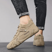 Men's Casual Sneakers Khaki Non-Slip Work Shoes Lace-Up Short Boots Loafers round Toe Microfiber Upper Rubber Outsole