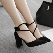Women's Thick Heel Pointed Stiletto Sandals High Heeled Buckle Strap Eye Catching Black Gray Casual Fashion Footwear