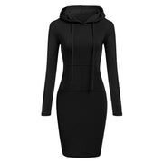 Women's Hooded Dress Casual Polyester Sweatshirt Kneelength Hoodie with Pockets Regular Fit Autumn Wear for Ladies