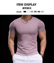 Men's Gym Fitness Training Clothing Men's High-elasticity Breathable Sports Tight Short-sleeved T-shirt, Running Sports