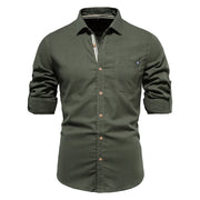 Men's Single Pocket Solid Color Long Sleeve  Turn-down Collar Shirt