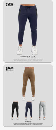 Men's Casual Sport Pants Autumn Winter Fashion Zipper Pocket Running Muscle Wear Ankle-Length Polyester Knit Regular Fit