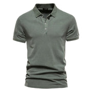 Men's  100% Cotton Solid Color  Casual Short Sleeve Turndown  Polos Shirt