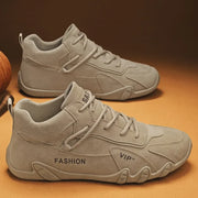 Men's Casual Sneakers Khaki Non-Slip Work Shoes Lace-Up Short Boots Loafers round Toe Microfiber Upper Rubber Outsole