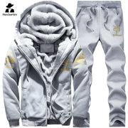 Winter Thick Men Sports Suit Tracksuit Hooded Sportswear