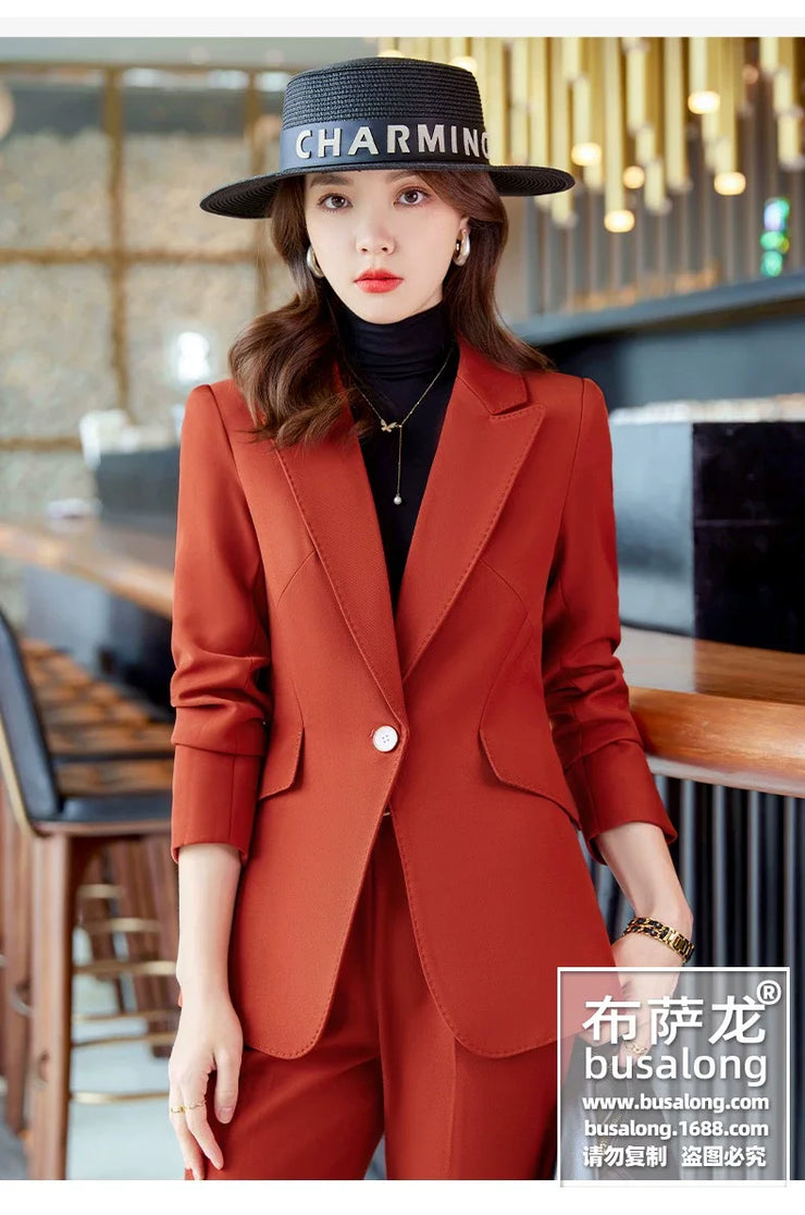 Red Professional Suit for Women2023Autumn Winter New High-end Elegant Socialite Casual Blazer Two-piece Set