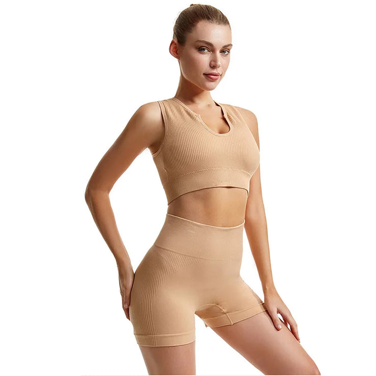 Seamless High-Waist Leggings Sports Bra Yoga Set Women&