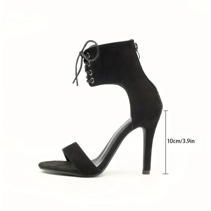 Women Sexy Open Toe Lace Hollow Cross High Heel Shoes