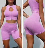 Women's Seamless Yoga Set Breathable Anti-Wrinkle Nylon Sports Bra & Leggings Fitness Panties Combo Hip Lifting Compression