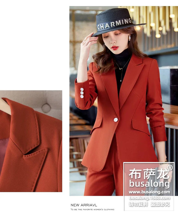 Red Professional Suit for Women2023Autumn Winter New High-end Elegant Socialite Casual Blazer Two-piece Set