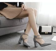 Women's Thick Heel Pointed Stiletto Sandals High Heeled Buckle Strap Eye Catching Black Gray Casual Fashion Footwear