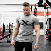 Men's Gym Fitness Clothing Man Cotton Sports Short Sleeve T-shirt Running Training Slim Printed Shirt Sweatshirt Casual Tops