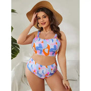 plus Size Split Swimsuit High Waisted Gathered Tight Fitting Summer Essential Bikini Eye Catching Vibe Comfortable Polyester