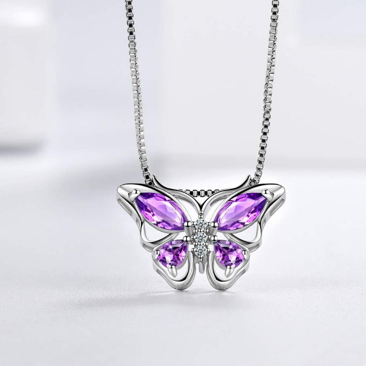 Butterfly Jewelry Set for women Butterflies Amethyst Birthstone Pendant Necklace/Earrings/Rings f