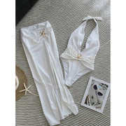 Elegant Women's 2 Piece Swimsuit Set Starfish One Piece Bathing Suit with High Split Skirt Cover-Up Sexy Halter Bikini f