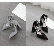 Women's Thick Heel Pointed Stiletto Sandals High Heeled Buckle Strap Eye Catching Black Gray Casual Fashion Footwear