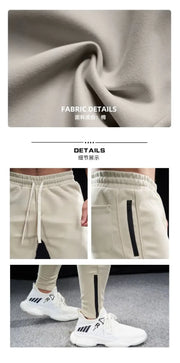 Men's Autumn Winter Pure Cotton Sweatpants Slim Fit Elastic Waist Comfortable Breathable Zipper Casual Trousers