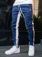 Men's Casual Color Block Zip Pocket Drawstring Sweatpants Skinny Sports Trousers Polyester Four Seasons Wear