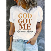 Women's Casual round Neck T-shirt Letter Print Spring Summer Comfortable Loose Short Sleeve Fashion Top