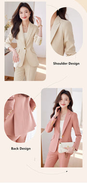 NAVIU 2 Piece Women's Office Blazer Set with High-Waist Pencil Pants Turn-Down Collar Elegant Apricot Black Pink Ladies Suits