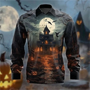 Halloween Witch Horror Men's Formal Button Shirt Long Sleeve Halloween